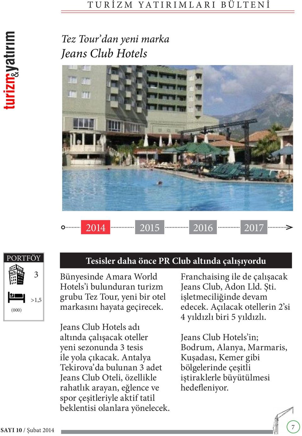 Antalya Tekirova da bulunan 3 adet Jeans Club Oteli, özellikle rahatlık arayan, eğlence ve spor çeşitleriyle aktif tatil beklentisi olanlara yönelecek.