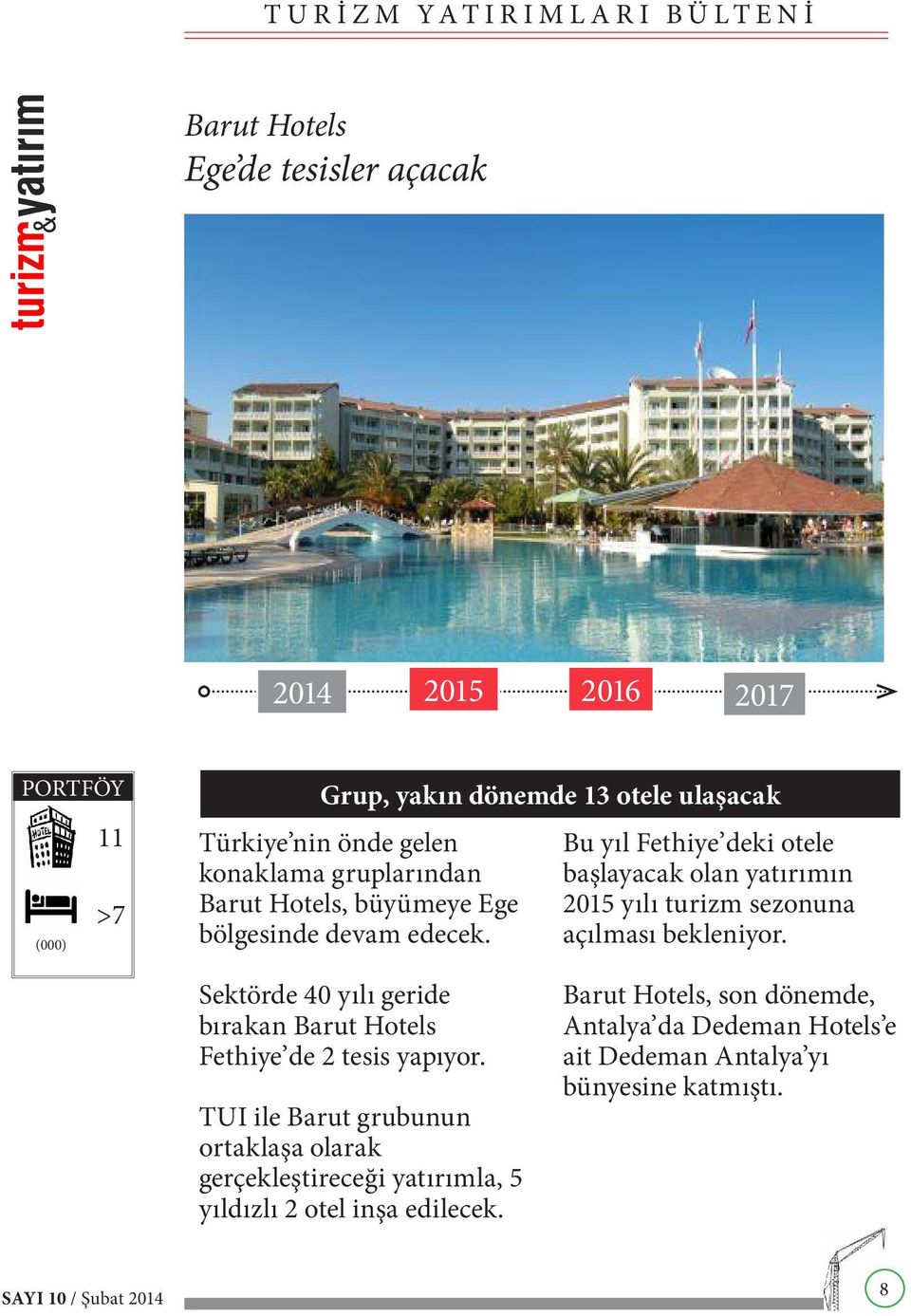 Bu yıl Fethiye deki otele başlayacak olan yatırımın 2015 yılı turizm sezonuna açılması bekleniyor.