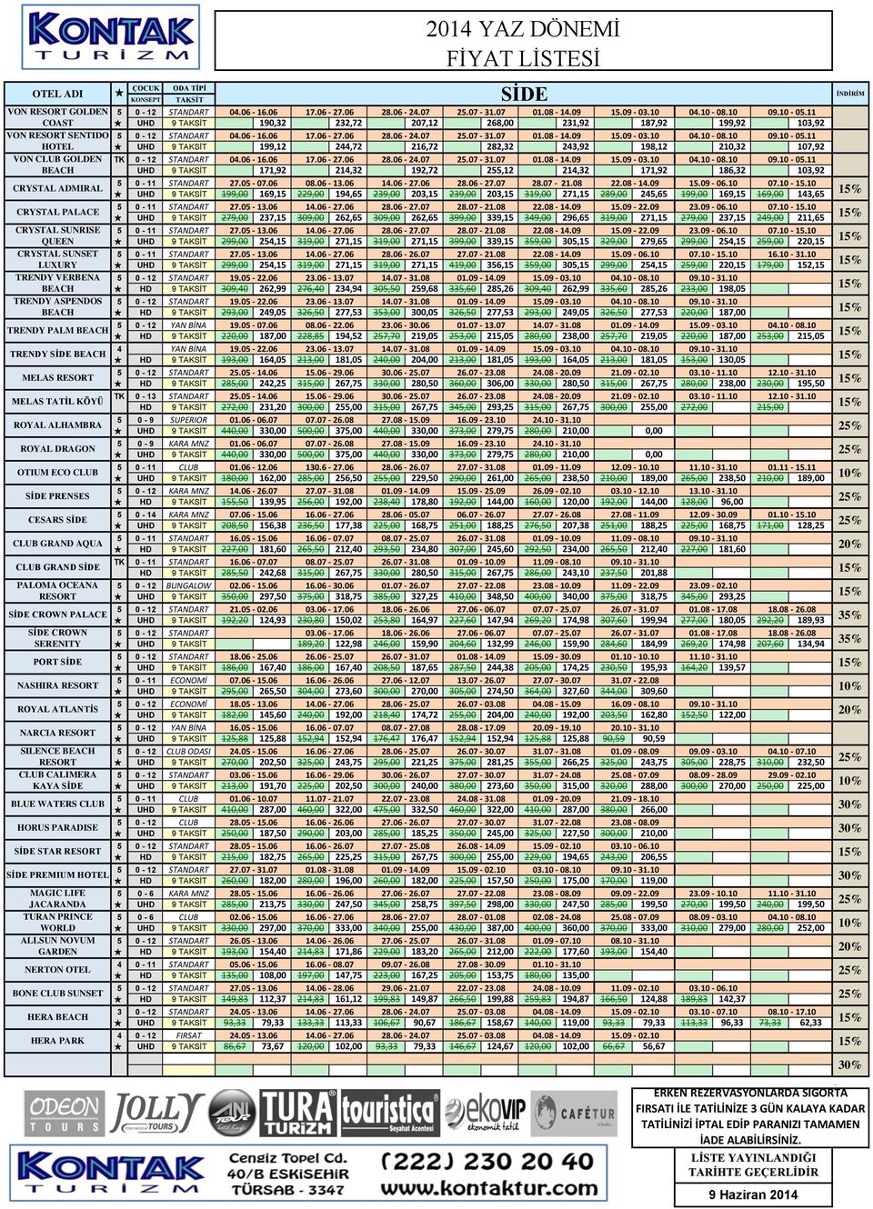 10-05.11 HOTEL UHD 9 TAKSİT 199,12 244,72 216,72 282,32 243,92 198,12 210,32 107,92 VON CLUB GOLDEN TK 0-12 STANDART 04.06-16.06 17.06-27.06 28.06-24.07 25.07-31.07 01.08-14.09 15.09-03.10 04.10-08.