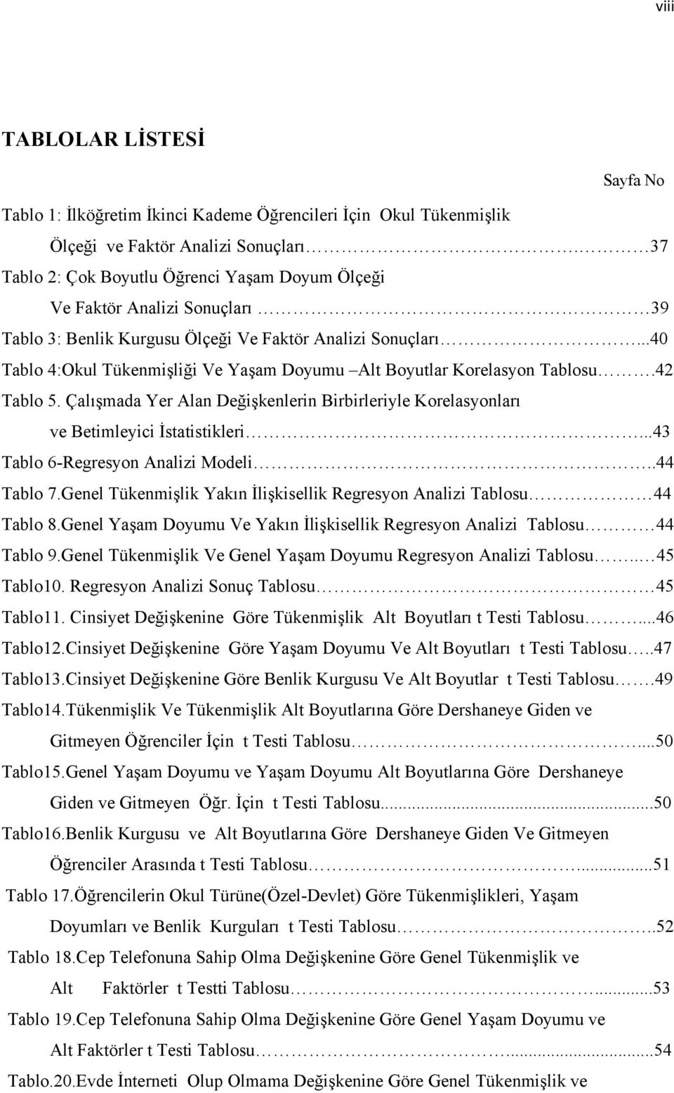 ..40 Tablo 4:Okul Tükenmişliği Ve Yaşam Doyumu Alt Boyutlar Korelasyon Tablosu.42 Tablo 5. Çalışmada Yer Alan Değişkenlerin Birbirleriyle Korelasyonları ve Betimleyici İstatistikleri.