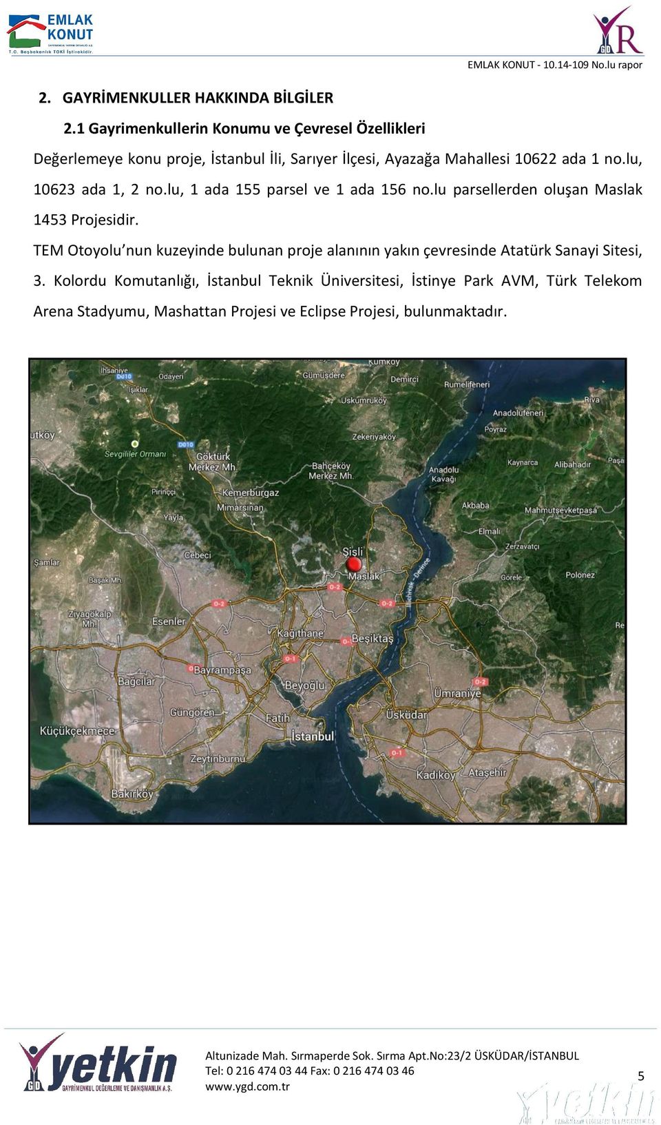 1 no.lu, 10623 ada 1, 2 no.lu, 1 ada 155 parsel ve 1 ada 156 no.lu parsellerden oluşan Maslak 1453 Projesidir.