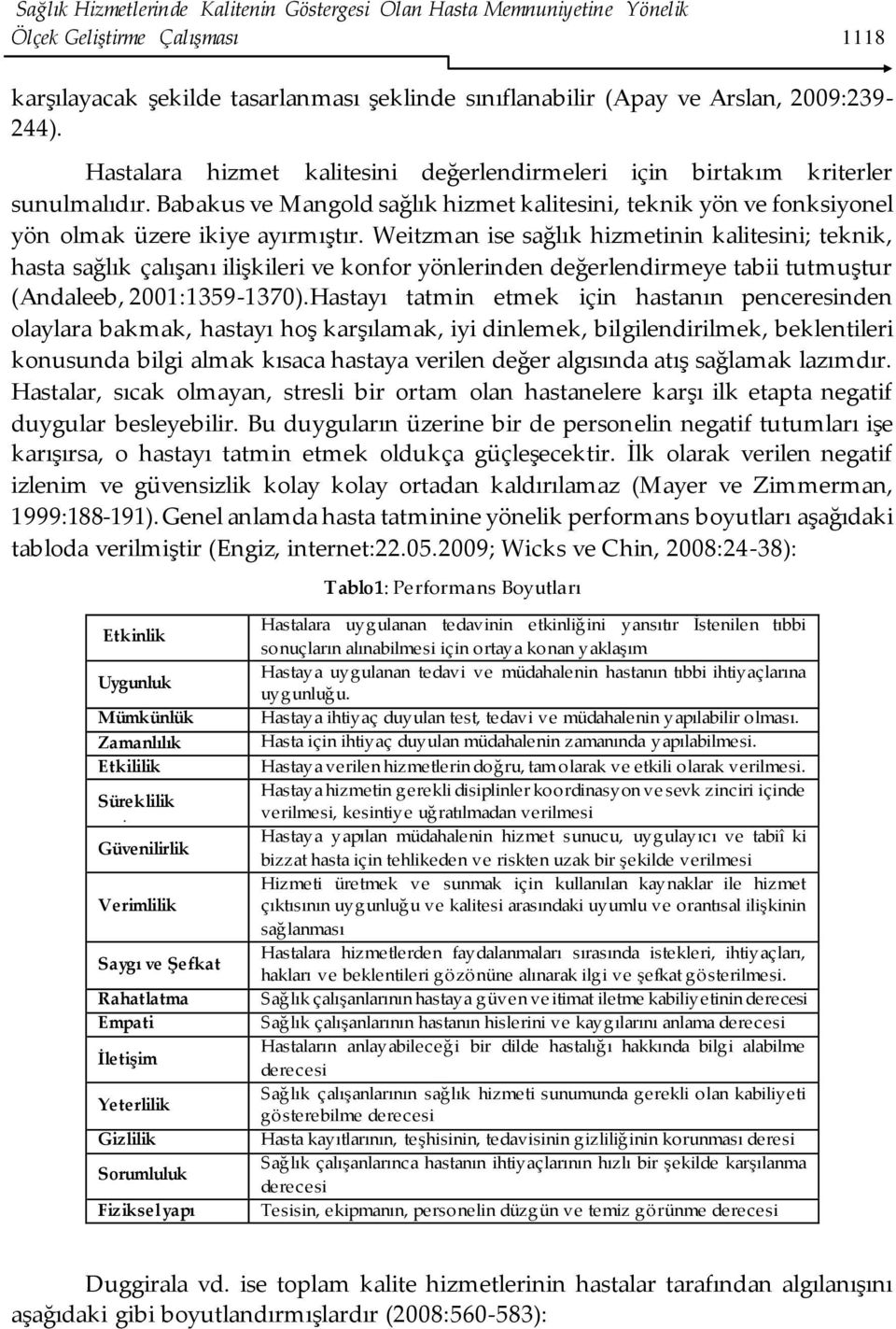 Weitzman ise sağlık hizmetinin kalitesini; teknik, hasta sağlık çalışanı ilişkileri ve konfor yönlerinden değerlendirmeye tabii tutmuştur (Andaleeb, 2001:1359-1370).