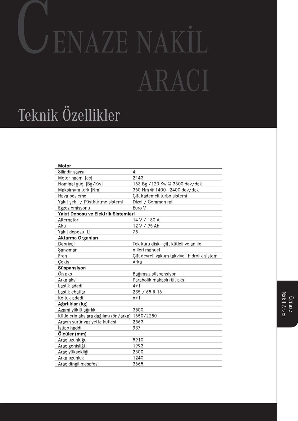 Aktarma Organları Debriyaj Tek kuru disk - çift kütleli volan ile Şanzıman 6 ileri manuel Fren Çift devreli vakum takviyeli hidrolik sistem Çekiş Arka Süspansiyon Ön aks Bağımsız süspansiyon Arka aks