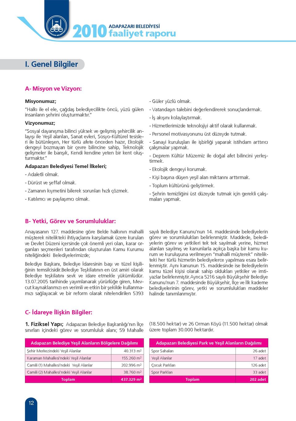 bozmayan bir çevre bilincine sahip, Teknolojik gelişmeler ile barışık, Kendi kendine yeten bir kent oluşturmaktır. Adapazarı Belediyesi Temel İlkeleri; - Adaletli olmak. - Dürüst ve şeffaf olmak.