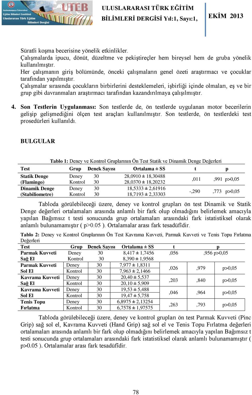 Çalışmalar sırasında çocukların birbirlerini desteklemeleri, işbirliği içinde olmaları, eş ve bir grup gibi davranmaları araştırmacı tarafından kazandırılmaya çalışılmıştır. 4.