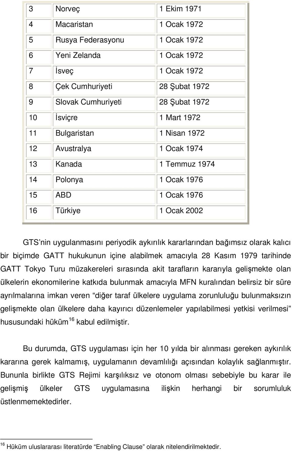 aykırılık kararlarından bağımsız olarak kalıcı bir biçimde GATT hukukunun içine alabilmek amacıyla 28 Kasım 1979 tarihinde GATT Tokyo Turu müzakereleri sırasında akit tarafların kararıyla gelişmekte