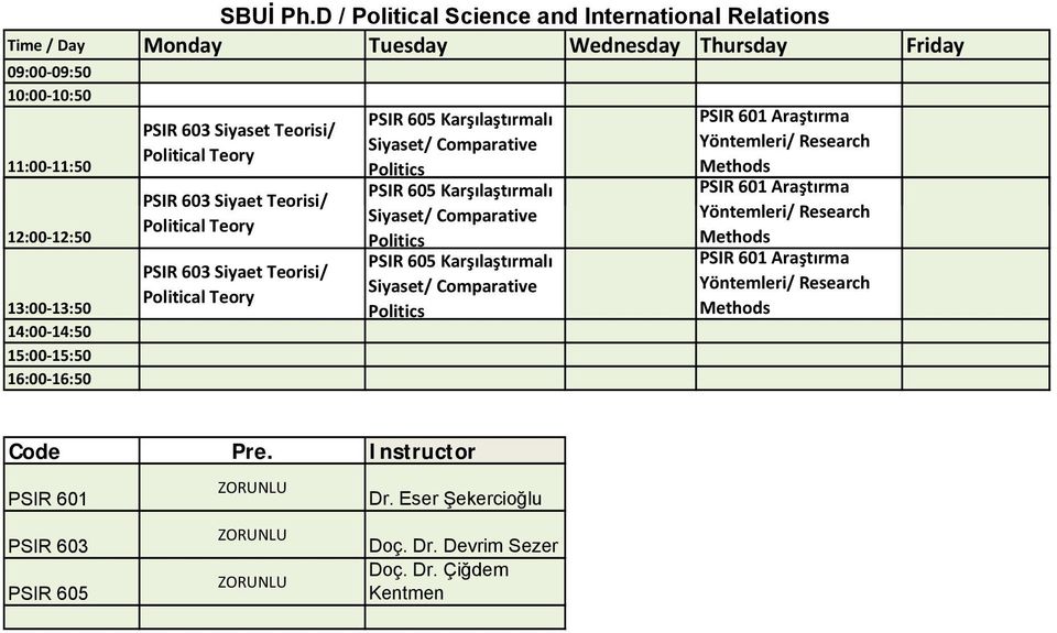 16:50 PSIR 603 Siyaset Teorisi/ Political Teory PSIR 603 Siyaet Teorisi/ Political Teory PSIR 603 Siyaet Teorisi/ Political Teory PSIR 605 Karşılaştırmalı Siyaset/ Comparative Politics PSIR 605