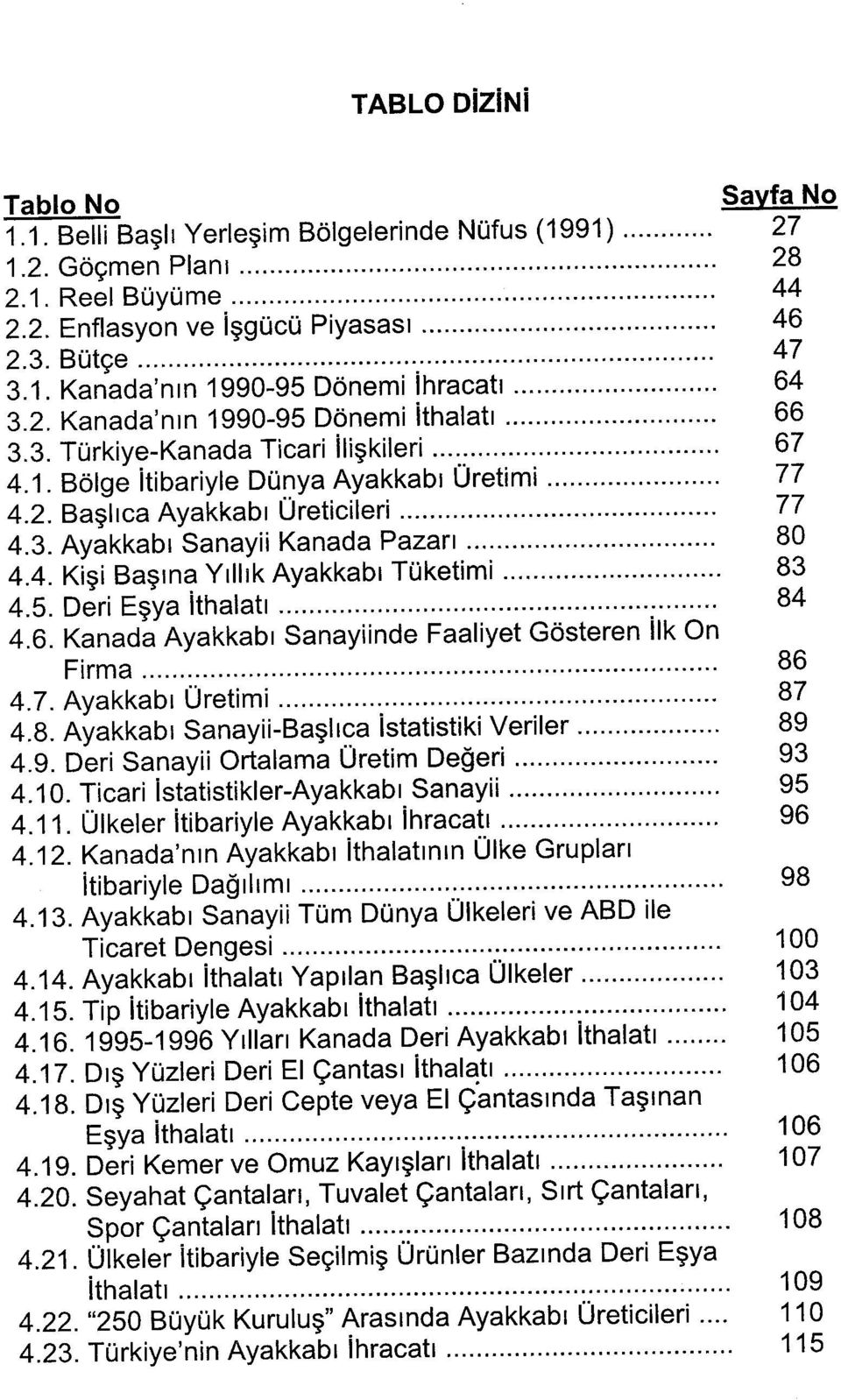 4. Kişi Başına Yıllık Ayakkabı Tüketimi 83 4.5. Deri Eşya İthalatı 84 4.6. Kanada Ayakkabı Sanayiinde Faaliyet Gösteren İlk On Firma 86 4.7. Ayakkabı Üretimi 87 4.8. Ayakkabı Sanayii-Başlıca İstatistiki Veriler 89 4.