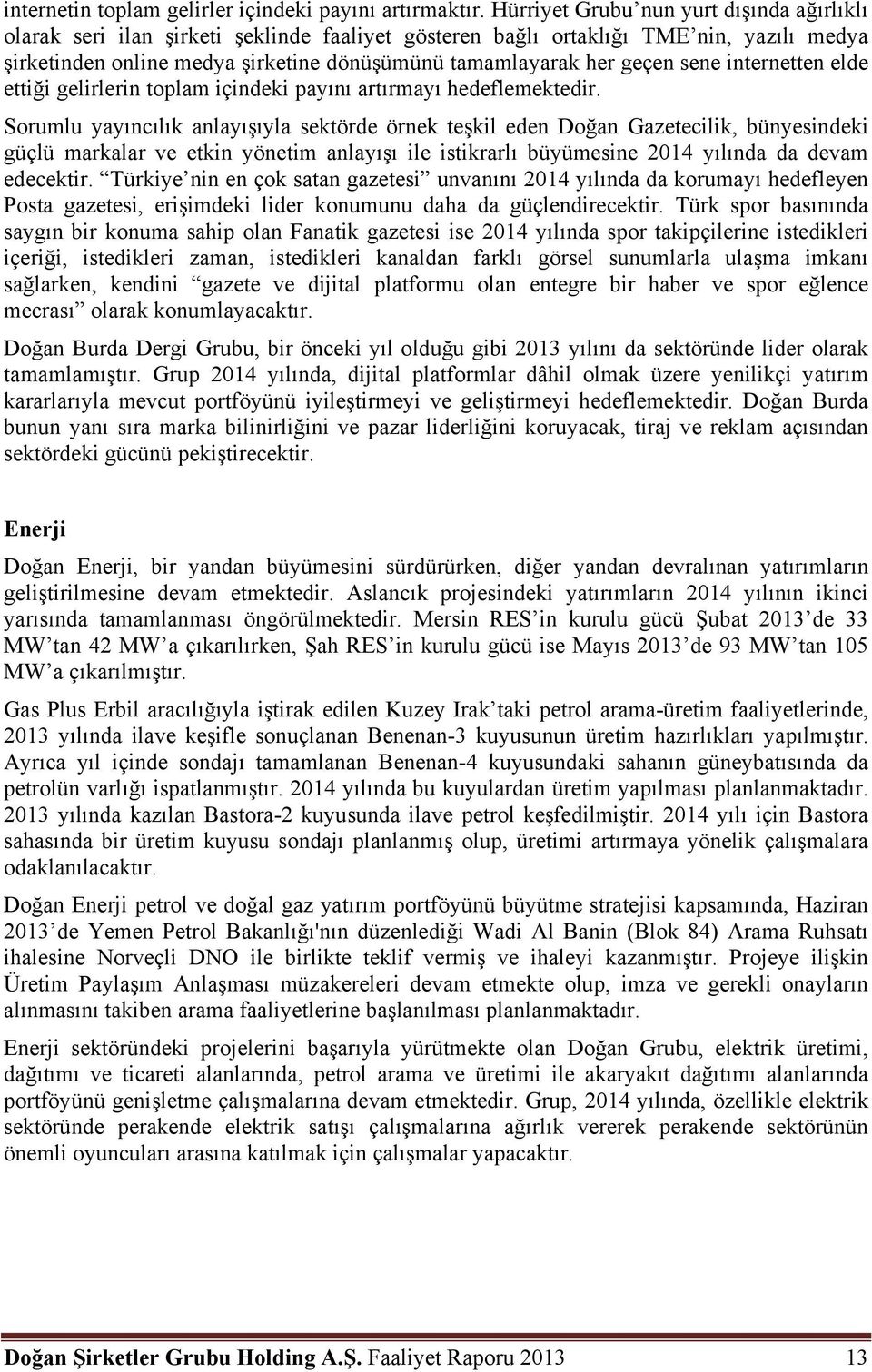 geçen sene internetten elde ettiği gelirlerin toplam içindeki payını artırmayı hedeflemektedir.