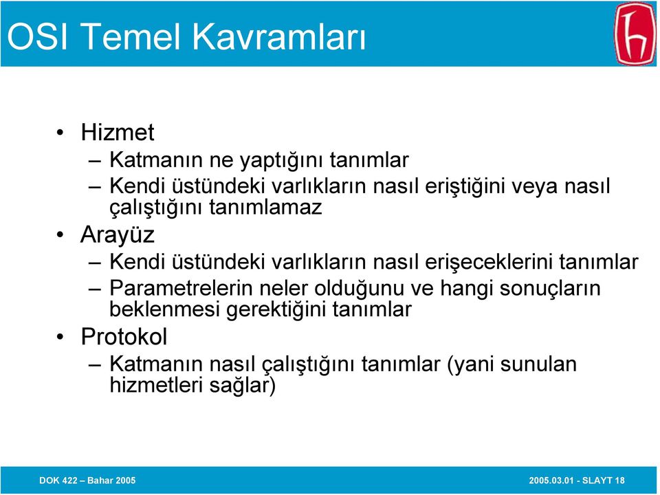 tanımlar Parametrelerin neler olduğunu ve hangi sonuçların beklenmesi gerektiğini tanımlar Protokol