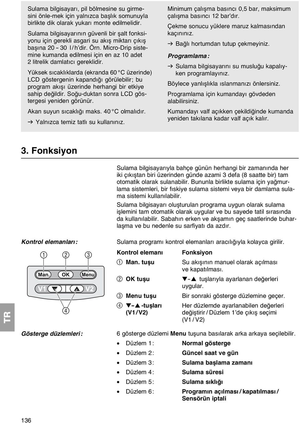 Micro-Drip sistemine kumanda edilmesi için en az 10 adet 2 litrelik damlatıcı gereklidir.