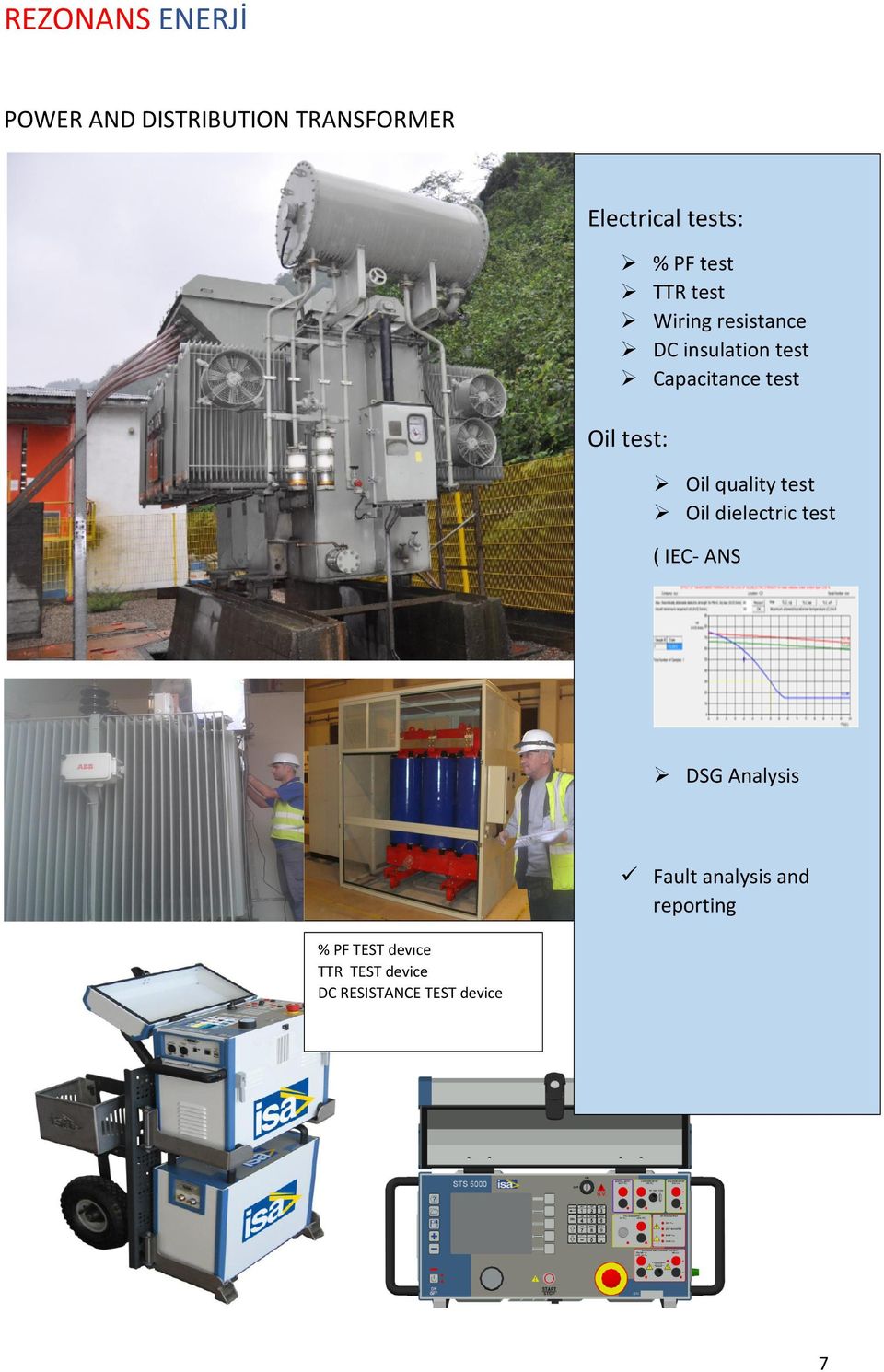 quality test Oil dielectric test ( IEC- ANS DSG Analysis Fault analysis