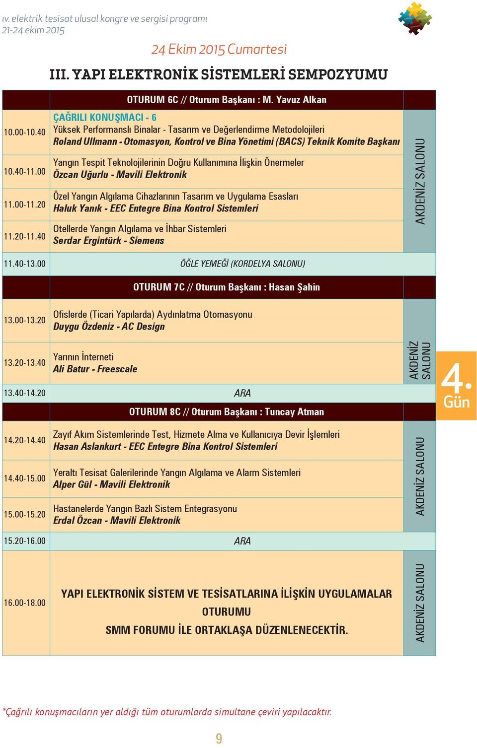 Yavuz Alkan ÇAĞRILI KONUŞMACI - 6 Yüksek Performanslı Binalar - Tasarım ve Değerlendirme Metodolojileri Roland Ullmann - Otomasyon, Kontrol ve Bina Yönetimi (BACS) Teknik Komite Başkanı Yangın Tespit