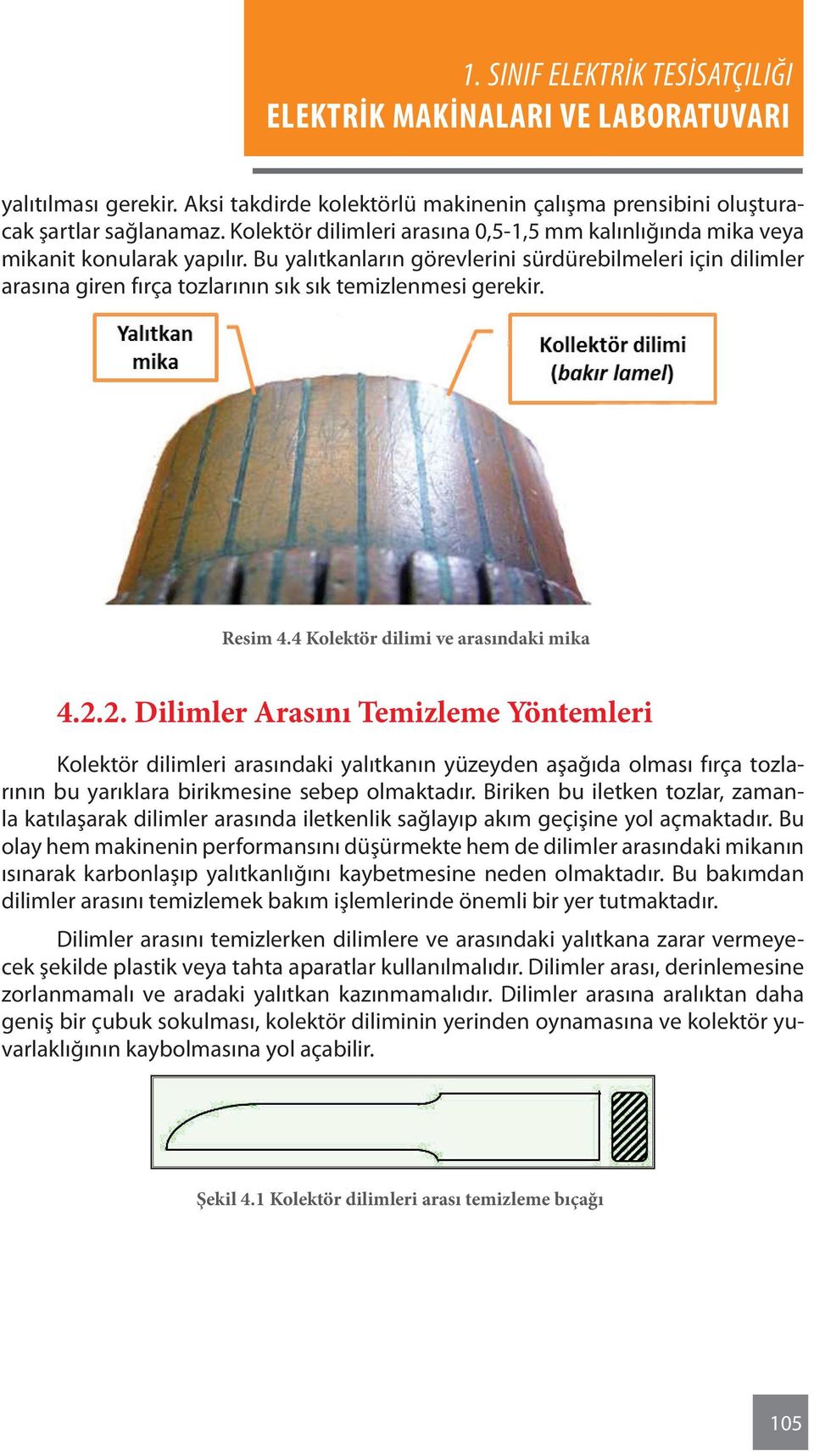 2. Dilimler Arasını Temizleme Yöntemleri Kolektör dilimleri arasındaki yalıtkanın yüzeyden aşağıda olması fırça tozlarının bu yarıklara birikmesine sebep olmaktadır.