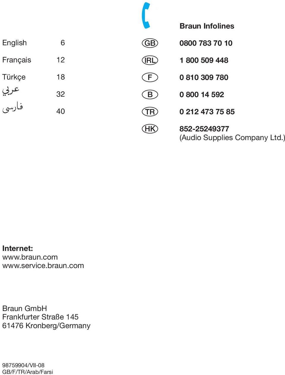 (Audio Supplies Company Ltd.) Internet: www.braun.