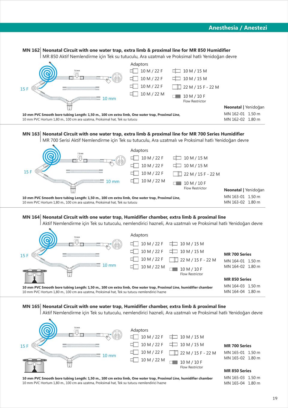 , 100 cm ara uzatma, Proksimal hat, Tek su tutucu 10 M / 15 M 10 M / 15 M 22 M / 15 F - 22 M 10 M / 10 F Flow Restrictor Neonatal Yenidoğan MN 162-01 1.50 m MN 162-02 1.