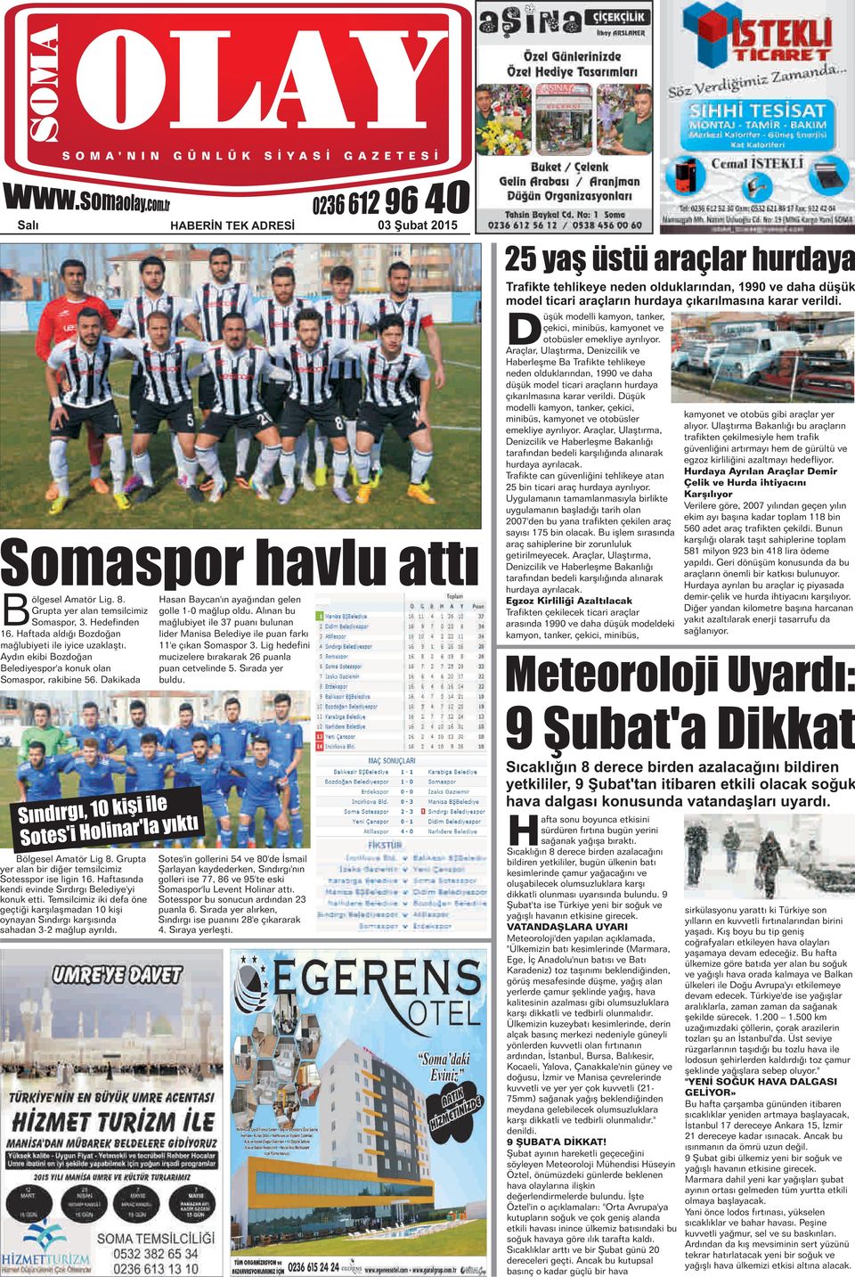 Lig hedefini Aydın ekibi Bozdoğan mucizelere bırakarak 26 puanla Belediyespor'a konuk olan puan cetvelinde 5. Sırada yer Somaspor, rakibine 56. Dakikada buldu.