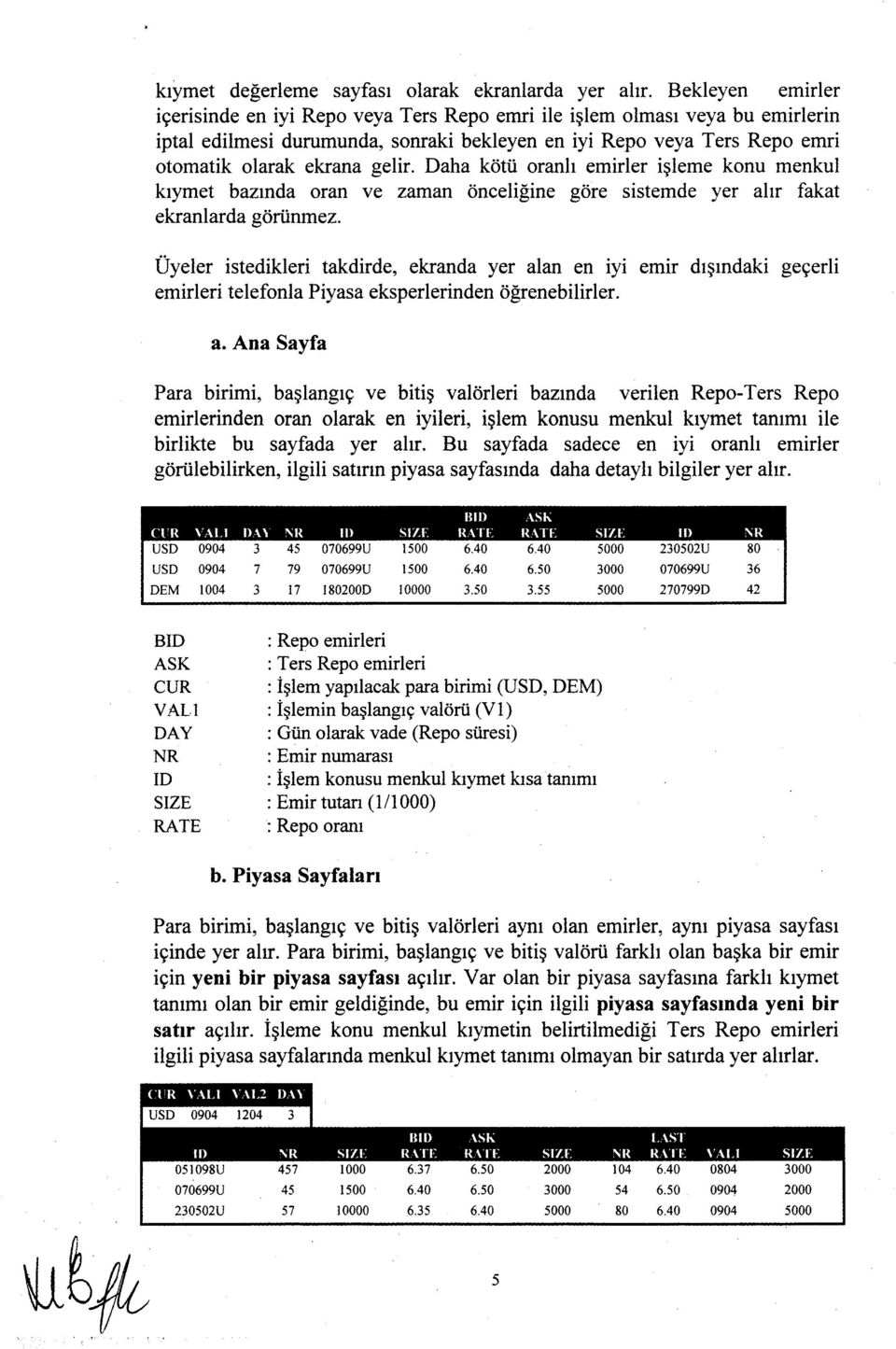 Daha kötü oranlı emirler işleme konu menkul kıymet bazında oran ve zaman önceliğine göre sistemde yer alır fakat ekranlarda görünmez.