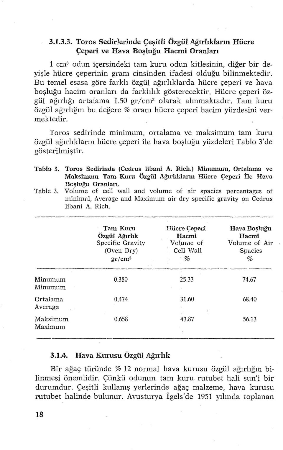 50 gr/cm 3 olarak alınmaktadır. Tam kuru özgül ağırlığın bu değere % oranı hücre çeperi hacim yüzdesini vermektedir.