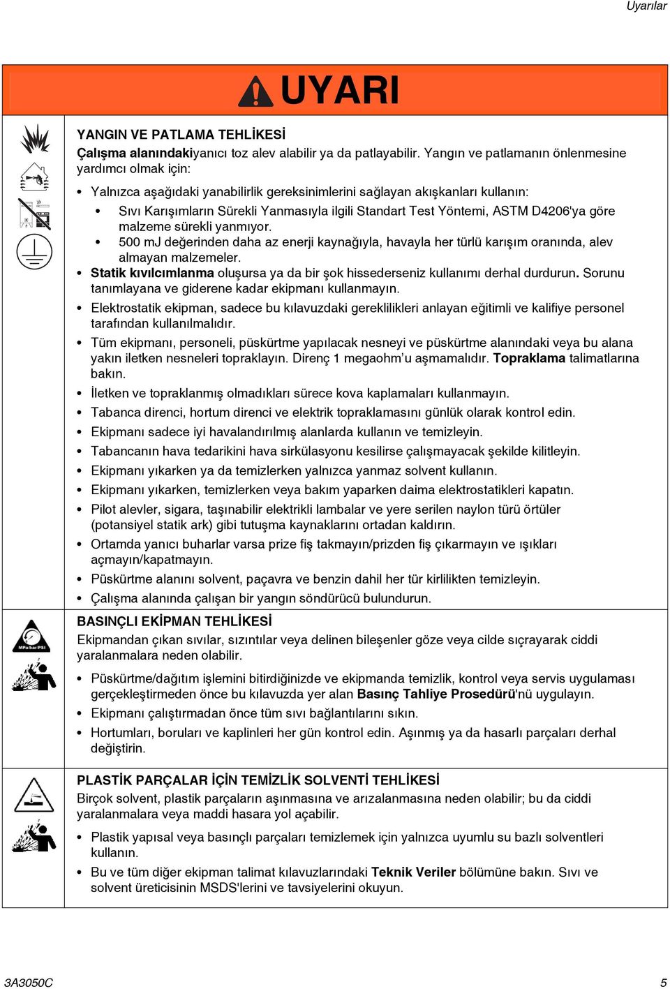 Yöntemi, ASTM D4206'ya göre malzeme sürekli yanmıyor. 500 mj değerinden daha az enerji kaynağıyla, havayla her türlü karışım oranında, alev almayan malzemeler.