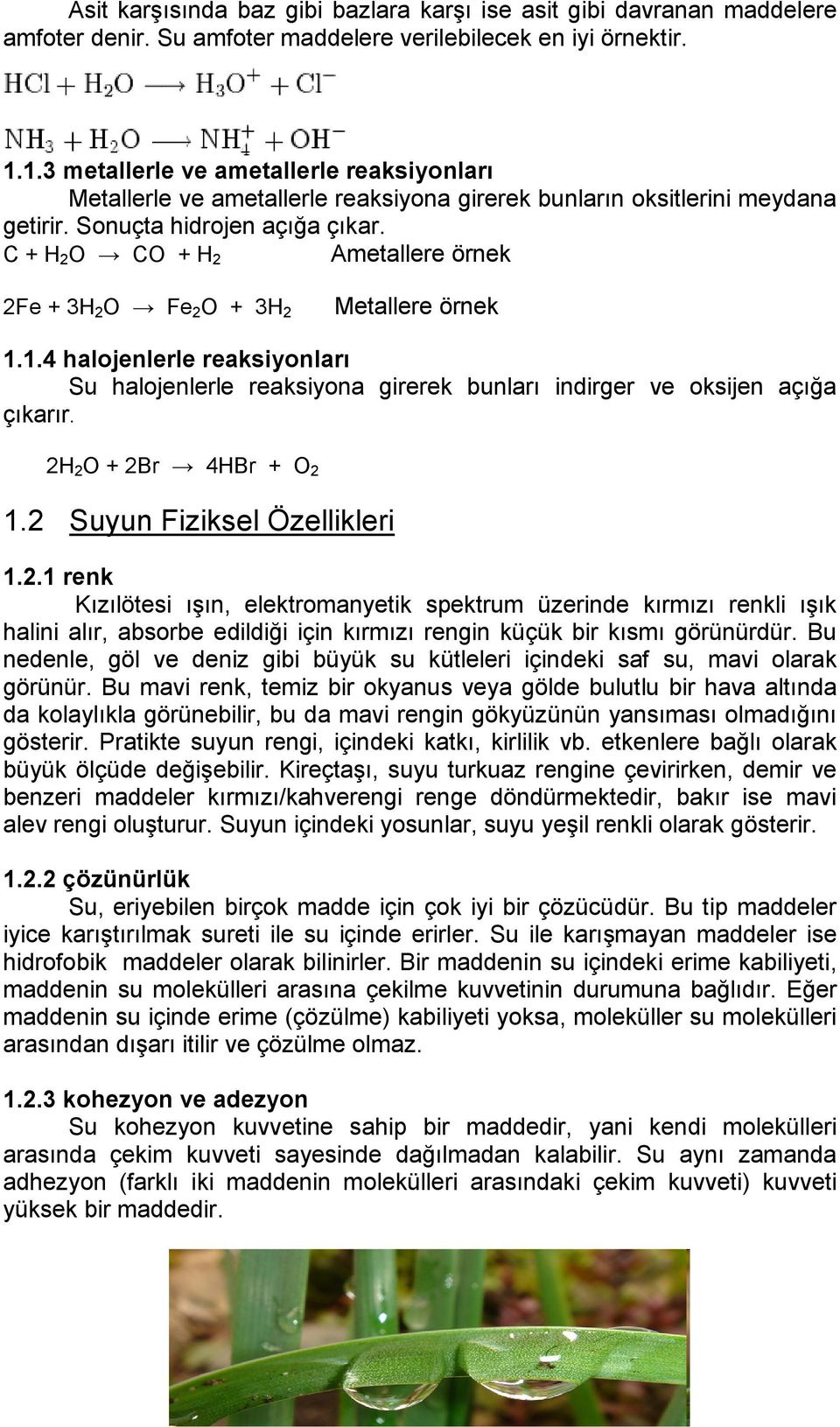 C + H 2 O CO + H 2 Ametallere örnek 2Fe + 3H 2 O Fe 2 O + 3H 2 Metallere örnek 1.1.4 halojenlerle reaksiyonları Su halojenlerle reaksiyona girerek bunları indirger ve oksijen açığa çıkarır.