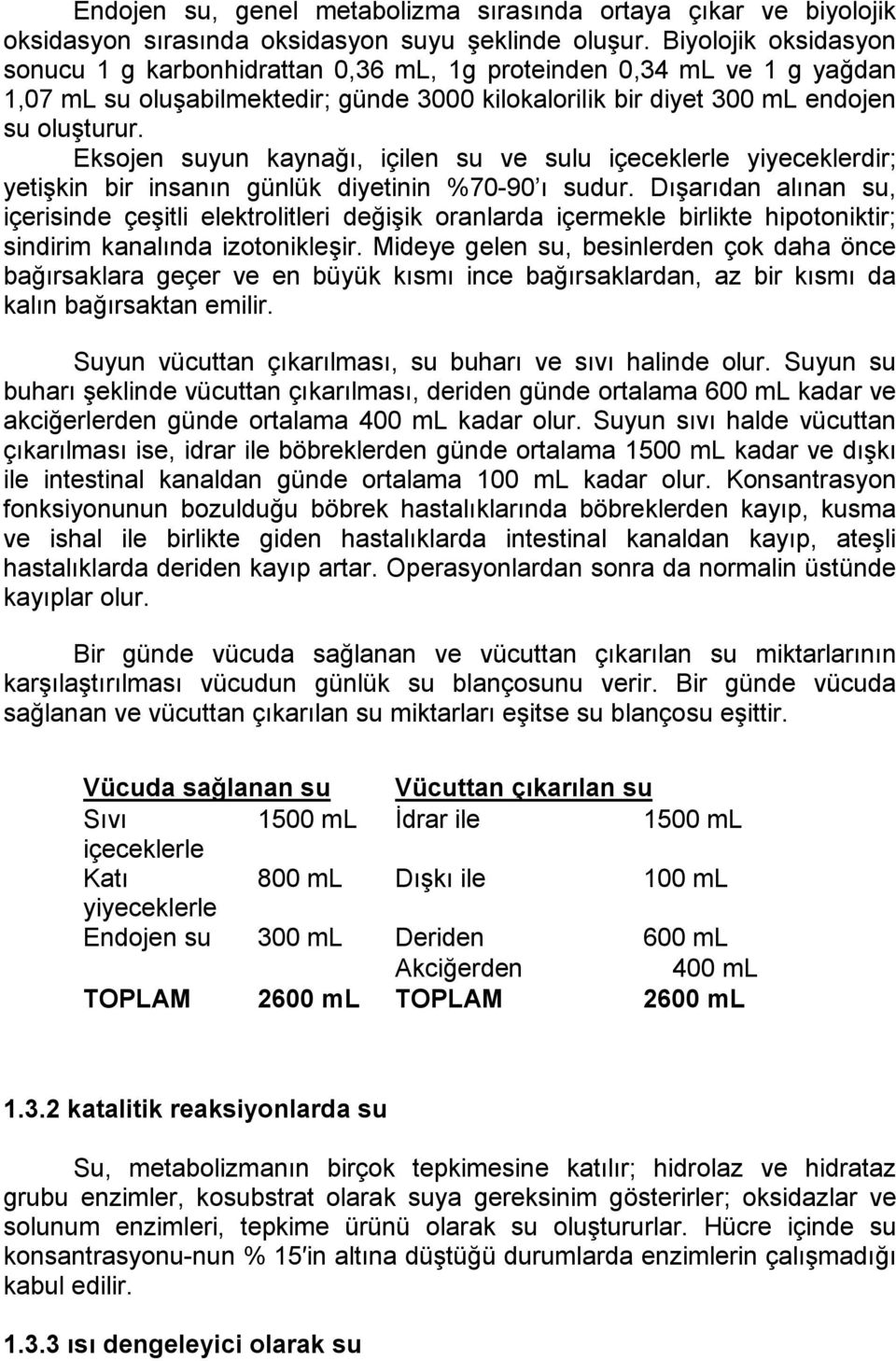 Eksojen suyun kaynağı, içilen su ve sulu içeceklerle yiyeceklerdir; yetişkin bir insanın günlük diyetinin %70-90 ı sudur.