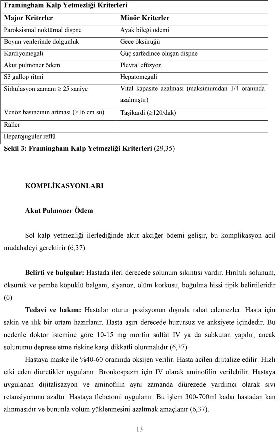 Taşikardi ( 120/dak) Raller Hepatojuguler reflü Şekil 3: Framingham Kalp Yetmezliği Kriterleri (29,35) KOMPLĐKASYONLARI Akut Pulmoner Ödem Sol kalp yetmezliği ilerlediğinde akut akciğer ödemi