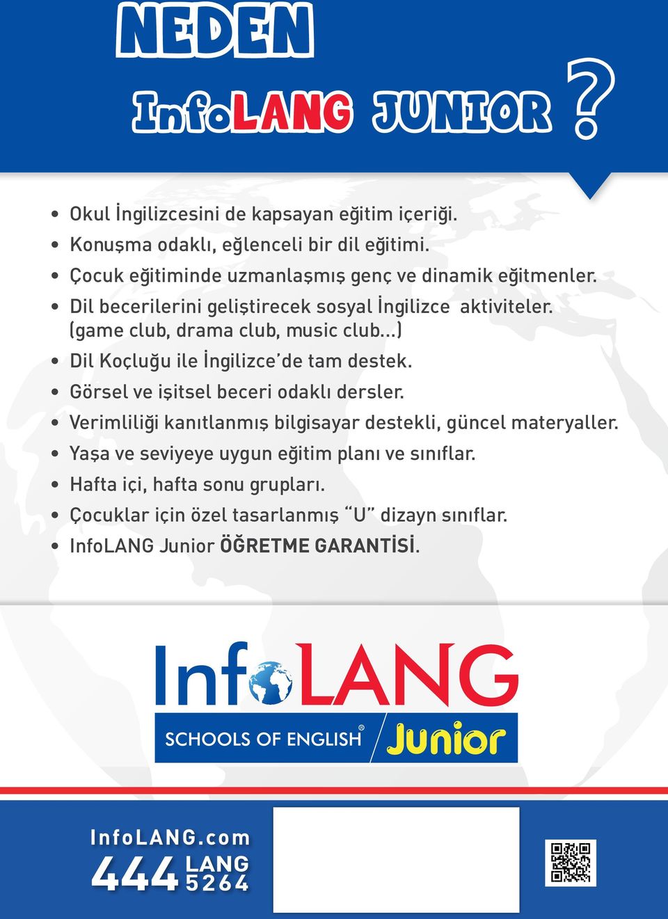 Verimliliği kanıtlanmış bilgisayar destekli, güncel materyaller. Yaşa ve seviyeye uygun eğitim planı ve sınıflar. Hafta içi, hafta sonu grupları.