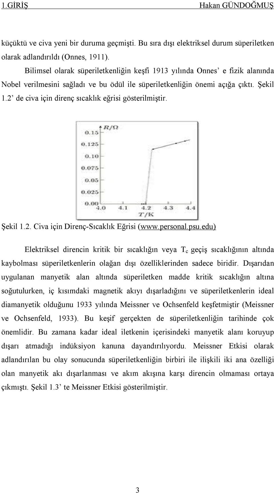 2 de civa için direnç sıcaklık eğrisi gösterilmiştir. Şekil 1.2. Civa için Direnç-Sıcaklık Eğrisi (www.personal.psu.