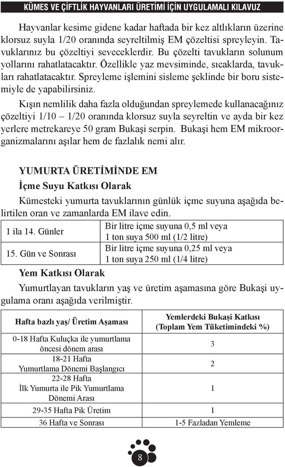 Kışın nemlilik daha fazla olduğundan spreylemede kullanacağınız çözeltiyi 1/10 1/20 oranında klorsuz suyla seyreltin ve ayda bir kez yerlere metrekareye 50 gram Bukaşi serpin.