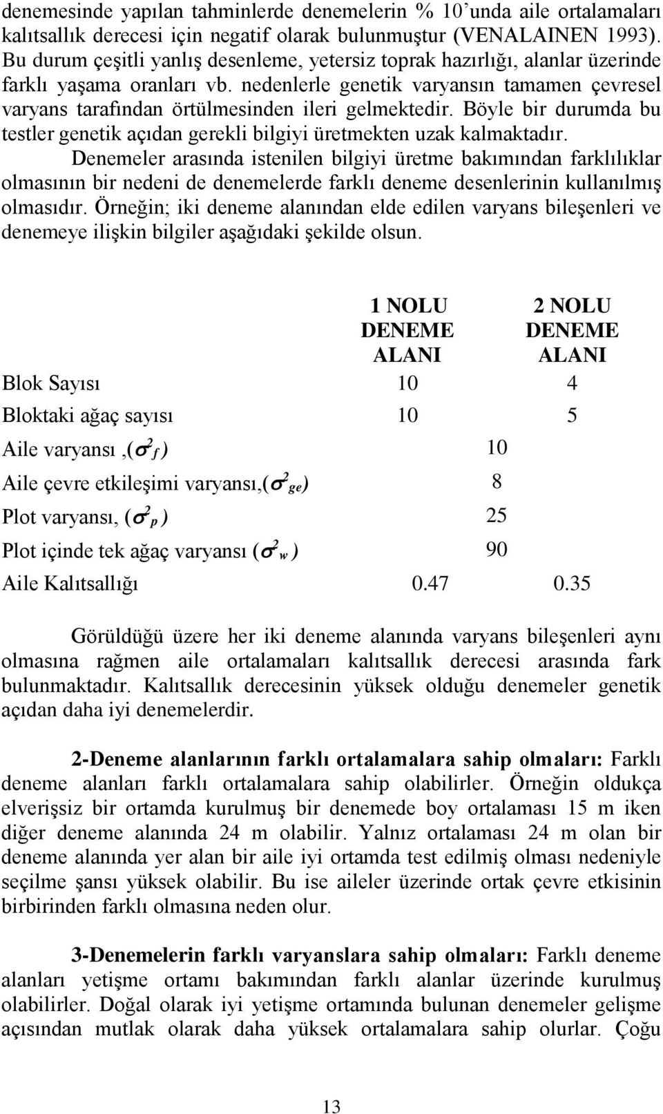 nedenlerle genetik varyansın tamamen çevresel varyans tarafından örtülmesinden ileri gelmektedir. Böyle bir durumda bu testler genetik açıdan gerekli bilgiyi üretmekten uzak kalmaktadır.