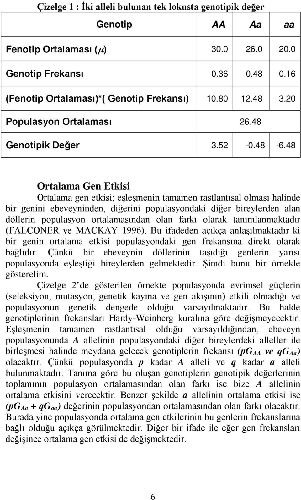 48 Ortalama Gen Etkisi Ortalama gen etkisi; eşleşmenin tamamen rastlantısal olması halinde bir genini ebeveyninden, diğerini populasyondaki diğer bireylerden alan döllerin populasyon ortalamasından