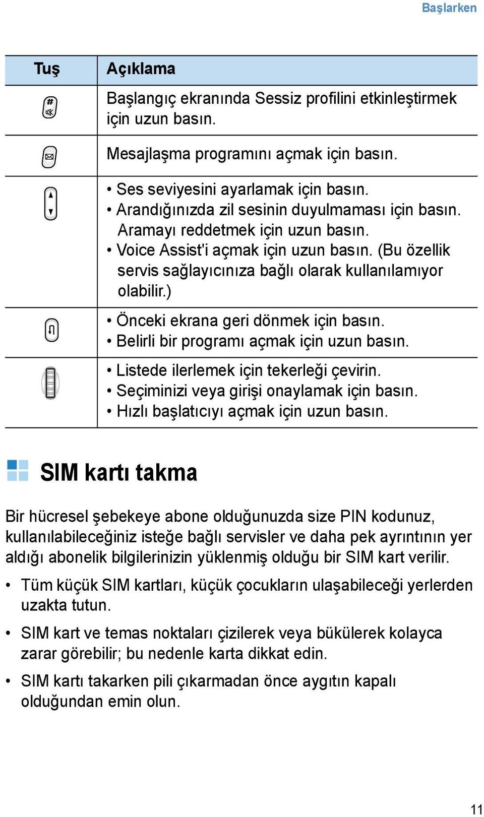 ) Önceki ekrana geri dönmek için basın. Belirli bir programı açmak için uzun basın. Listede ilerlemek için tekerleği çevirin. Seçiminizi veya girişi onaylamak için basın.