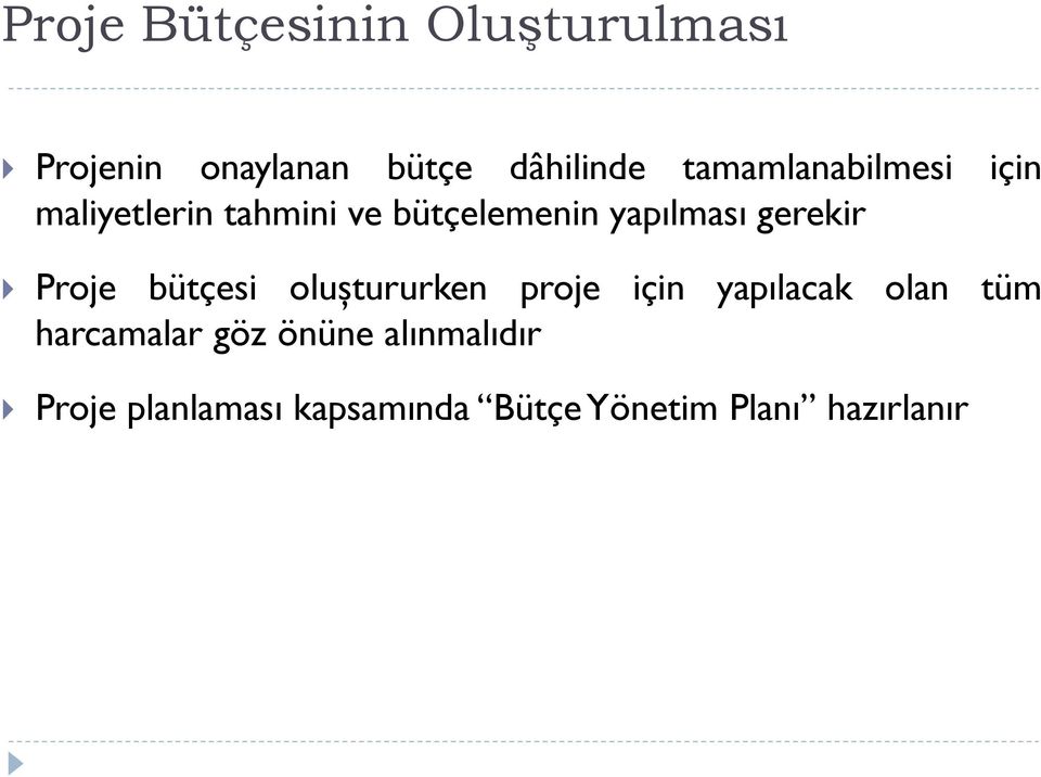 gerekir Proje bütçesi oluştururken proje için yapılacak olan tüm