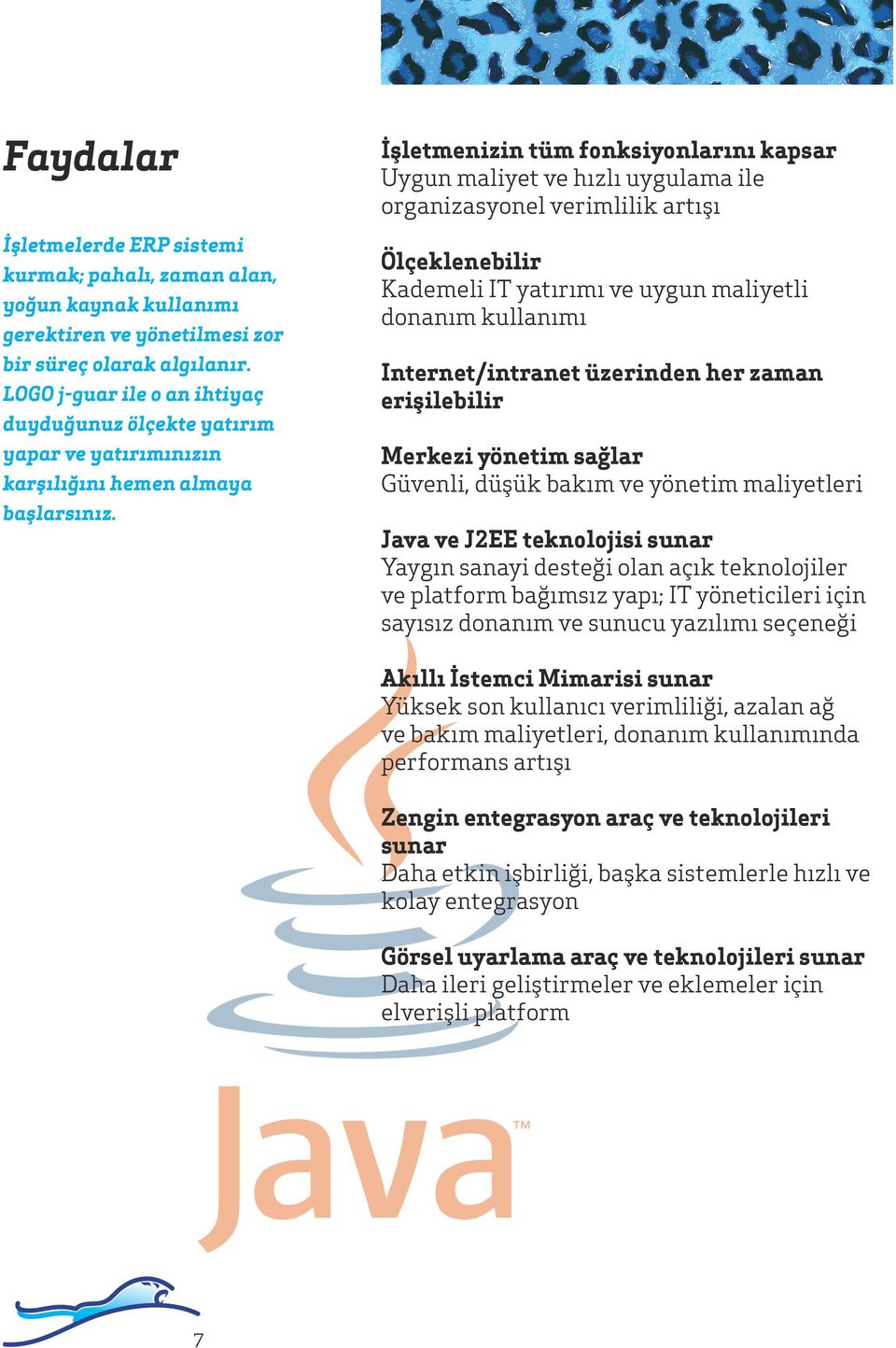 İşletmenizin tüm fonksiyonlarını kapsar Uygun maliyet ve hızlı uygulama ile organizasyonel verimlilik artışı Ölçeklenebilir Kademeli IT yatırımı ve uygun maliyetli donanım kullanımı Internet/intranet