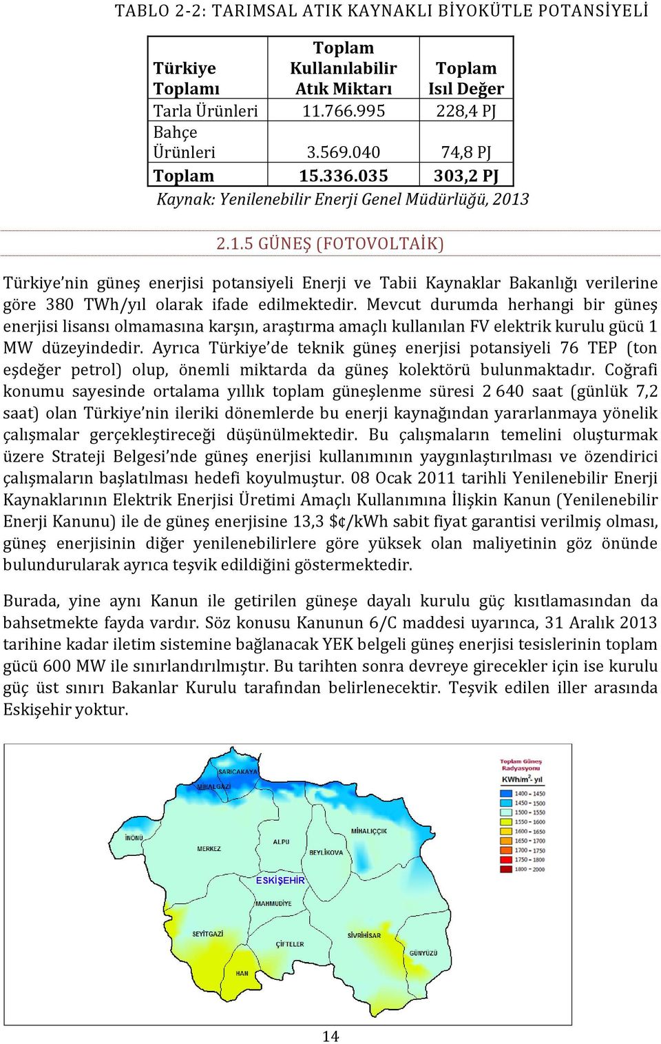 Mevcut durumda herhangi bir güneş enerjisi lisansı olmamasına karşın, araştırma amaçlı kullanılan FV elektrik kurulu gücü 1 MW düzeyindedir.