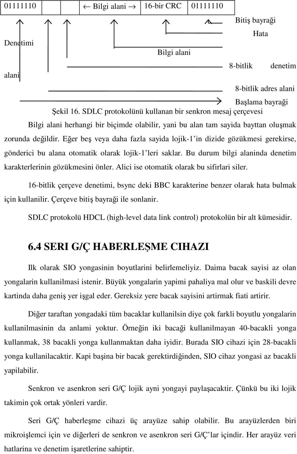 Eğer beş veya daha fazla sayida lojik-1 in dizide gözükmesi gerekirse, gönderici bu alana otomatik olarak lojik-1 leri saklar. Bu durum bilgi alaninda denetim karakterlerinin gözükmesini önler.