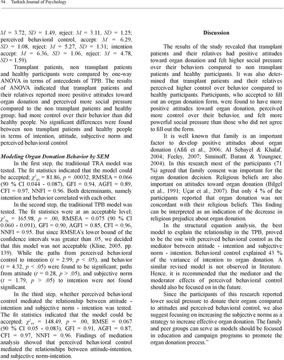 The results of ANOVA indicated that transplant patients and their relatives reported more positive attitudes toward organ donation and perceived more social pressure compared to the non transplant