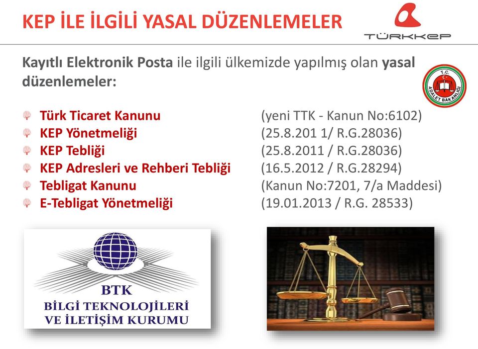 201 1/ R.G.28036) KEP Tebliği (25.8.2011 / R.G.28036) KEP Adresleri ve Rehberi Tebliği (16.5.2012 / R.