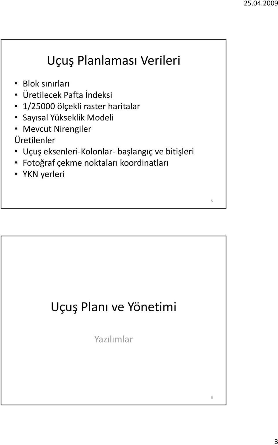 Üretilenler Uçuş eksenleri Kolonlar başlangıç ve bitişleri Fotoğraf