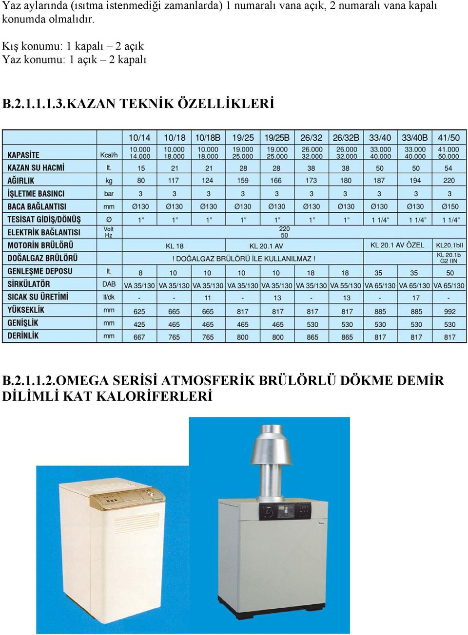 Kış konumu: 1 kapalı 2 açık Yaz konumu: 1 açık 2 kapalı B.2.1.1.1.3.