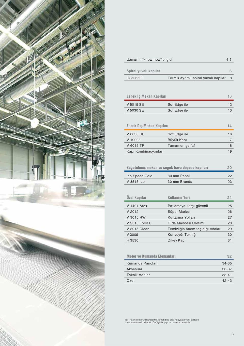 Iso 30 mm Branda 23 Özel Kapılar Kullanım Yeri 24 V 1401 Atex Patlamaya karşı güvenli 25 V 2012 Süper Market 26 V 3015 RW Kurtarma Yolları 27 V 2515 Food L Gıda Maddesi Üretimi 28 V 3015 Clean