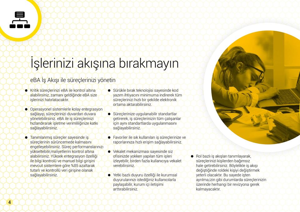 Tanımlanmış süreçler sayesinde iş süreçlerinin sürüncemede kalmasını engelleyebilirsiniz. Süreç performanslarınızı yükseltebilir,maliyetlerini kontrol altına alabilirsiniz.