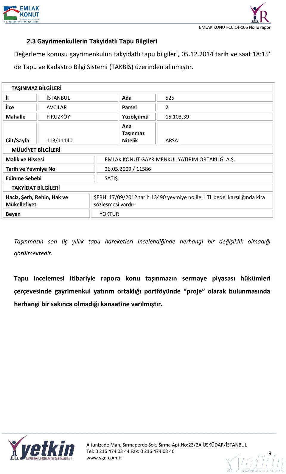 05.2009 / 11586 Edinme Sebebi TAKYİDAT BİLGİLERİ Haciz, Şe