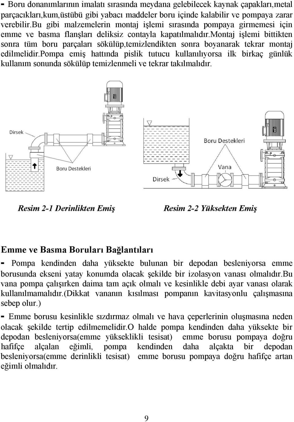 montaj işlemi bittikten sonra tüm boru parçaları sökülüp,temizlendikten sonra boyanarak tekrar montaj edilmelidir.