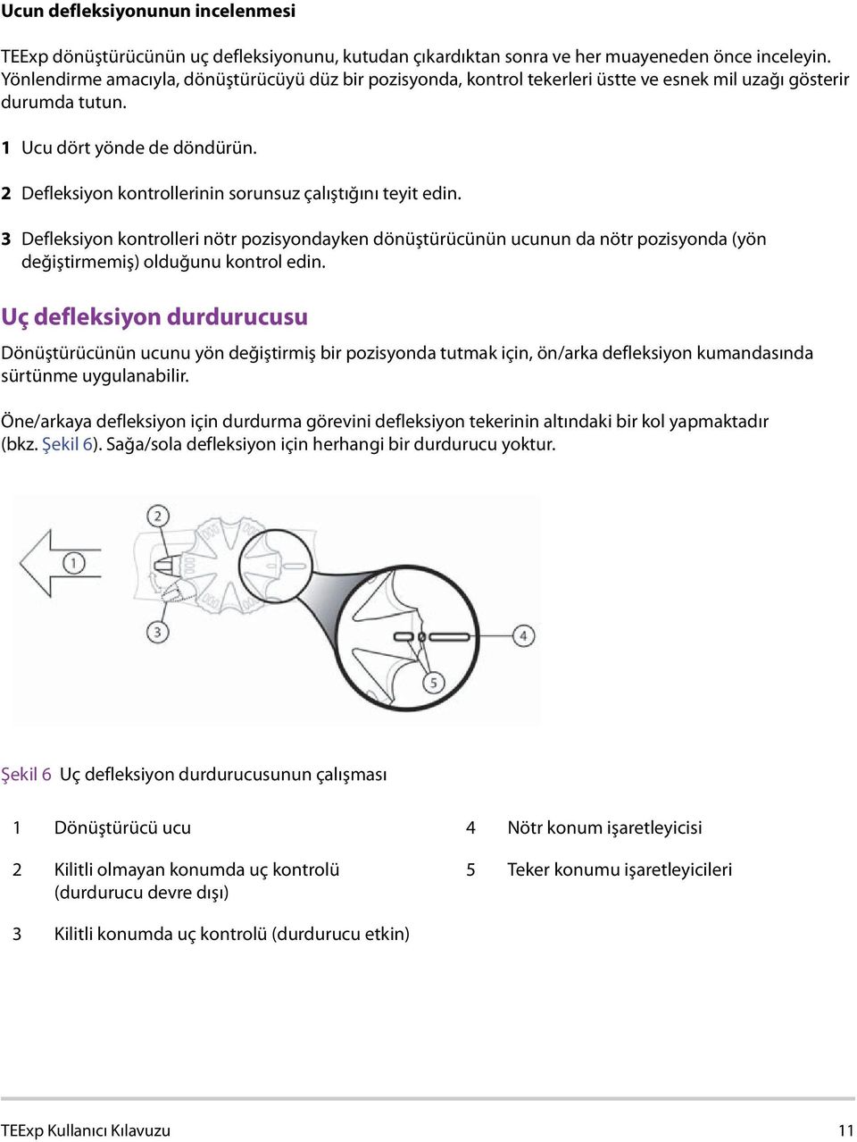 2 Defleksiyon kontrollerinin sorunsuz çalıştığını teyit edin. 3 Defleksiyon kontrolleri nötr pozisyondayken dönüştürücünün ucunun da nötr pozisyonda (yön değiştirmemiş) olduğunu kontrol edin.