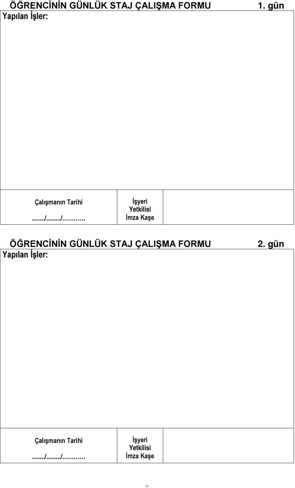 gün  ÇALIŞMA FORMU 2.