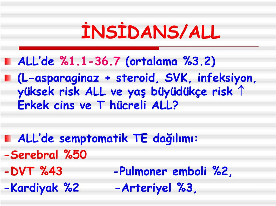 yaş büyüdükçe risk Erkek cins ve T hücreli ALL?