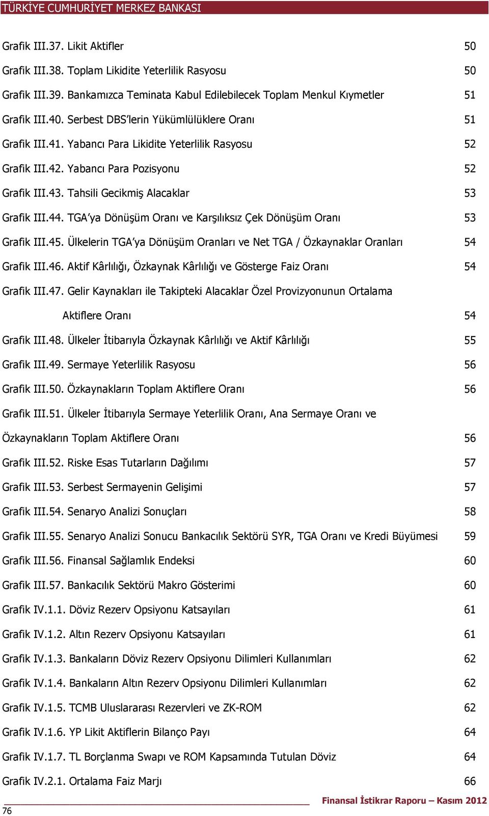 44. TGA ya Dönüşüm Oranı ve Karşılıksız Çek Dönüşüm Oranı 53 Grafik III.45. Ülkelerin TGA ya Dönüşüm Oranları ve Net TGA / Özkaynaklar Oranları 54 Grafik III.46.