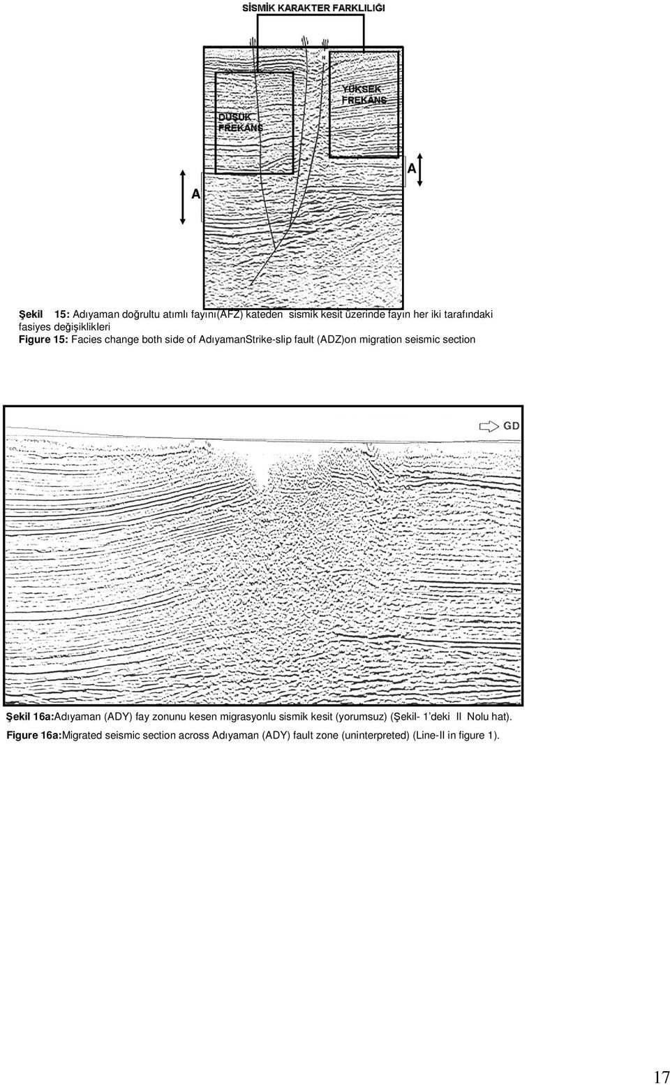 seismic section Şekil 16a:Adıyaman (ADY) fay zonunu kesen migrasyonlu sismik kesit (yorumsuz) (Şekil- 1 deki II